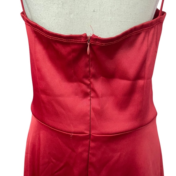 Embroidered Beaded Satin Dress 13 burgundy red underlay spaghetti strap Y2K - Picture 10 of 15